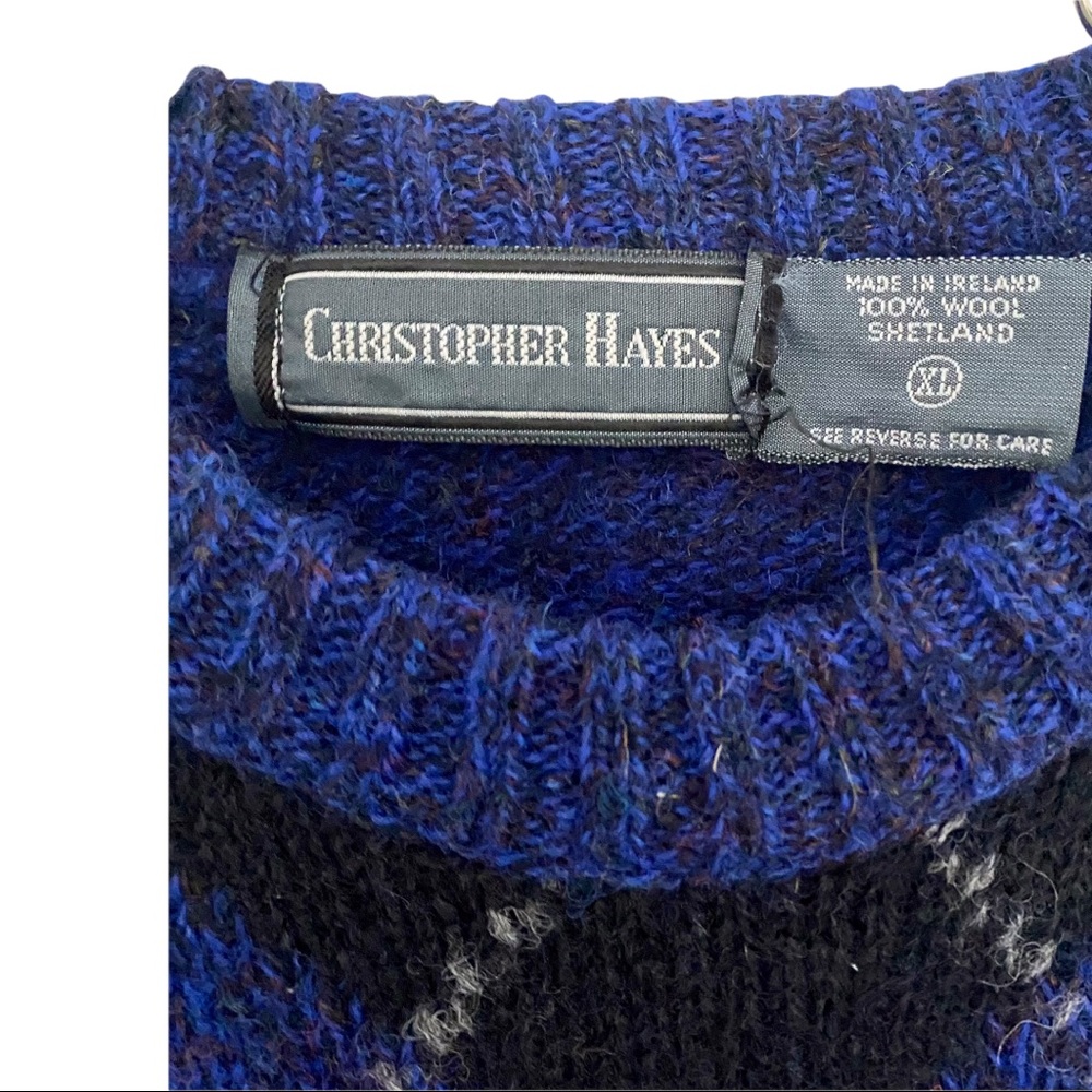 Christopher Hayes Irish Wool Argyle Sweater Blue Tan Size XL - Picture 2 of 8